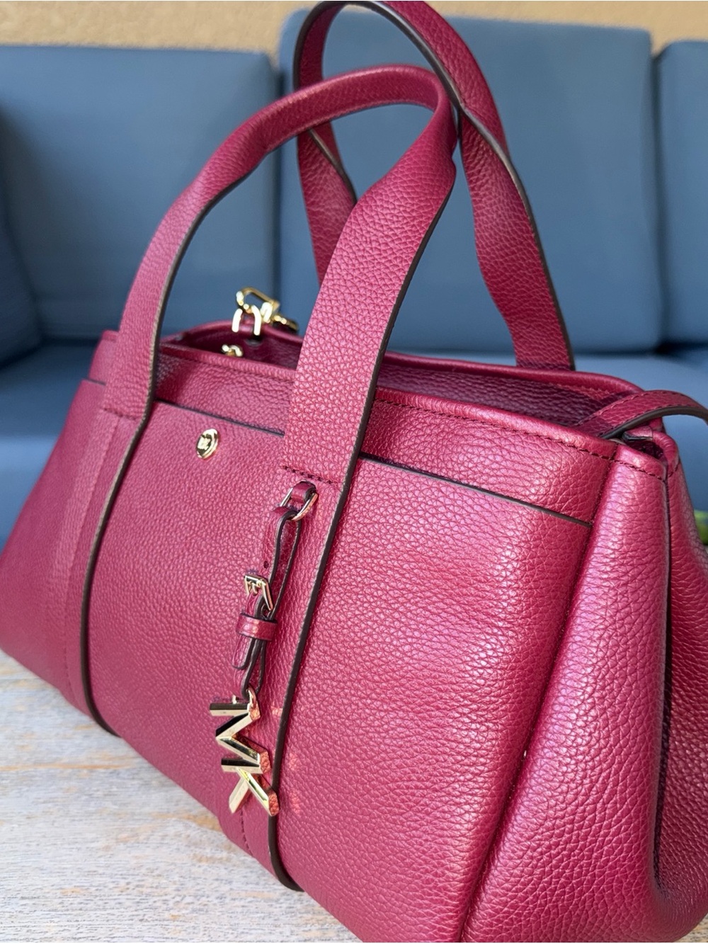 MICHAEL KORS Romee Pebble Leather Satchel Color: Mulberry Original $340 - Picture 6 of 17